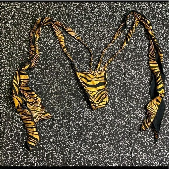 Black and Gold side tie thong - Picture 1 of 5